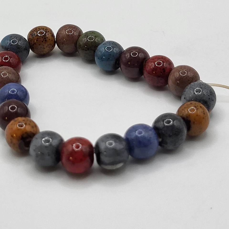 Handmade Ceramic Glazed Porcelain Beaded Bracelet Bohemian 6in - Image 2 of 4