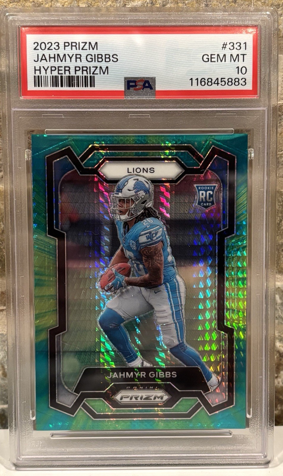 2023 Panini Prizm Rookies Jahmyr Gibbs #331 Green Hyper Prizm /175 RC PSA 10