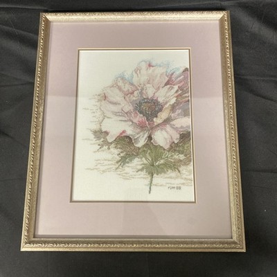 Completed Lanarte Gentle Poppy Cross Stitch #33785 Framed & Matted 10.5x7.75 