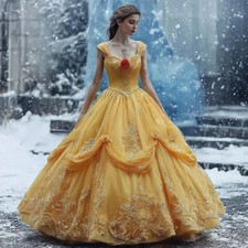 Gold Ball Gown Princess Sweetheart Evening Dresses Applique Floor Length