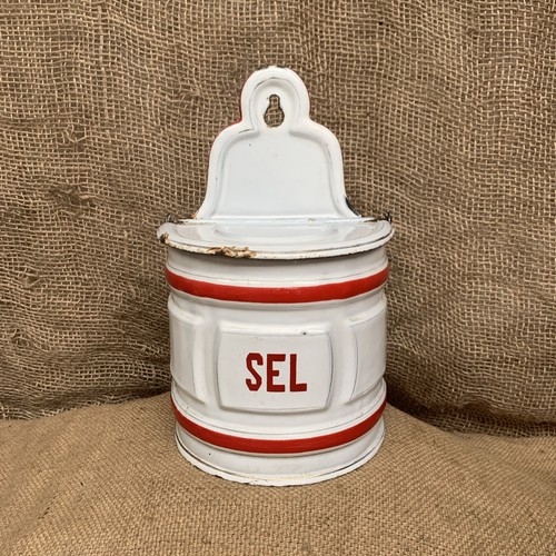 Vintage Emaille Salzdose - belgisch - Bauernküche - rustikale Kitchenalia