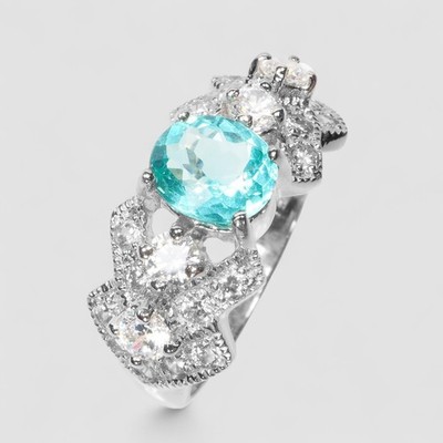 Glittering Neon Blue Paraiba Tourmaline 1.15Ct 925 Sterling Silver Fine Rings