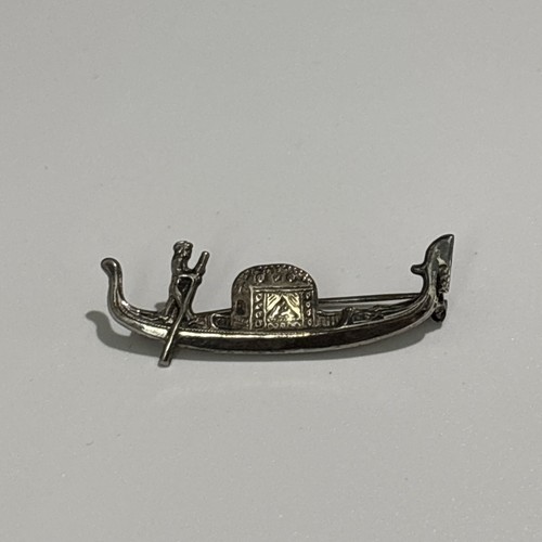 Vintage 800 Silver Venetian Figure Gondola Boat Brooch European Travel Scenic