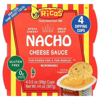 Ricos Nacho Cheese Sauce Cups Shelf Stable Ready to Eat 3.5oz 4 Pack