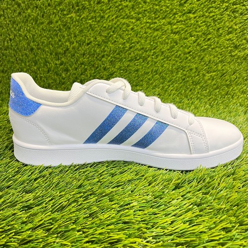 Adidas Grand Court Boys Size 6.5Y White Blue Glitter Athletic Shoes Sneakers - Picture 4 of 10