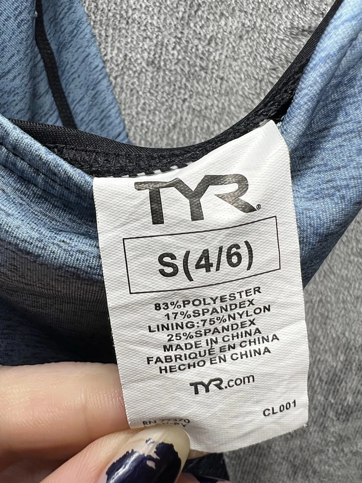 Camiseta sin mangas TYR para mujer pequeña 4 6 azul/negro entrenamiento mantra Taylor espalda deportiva Foto 2 de 4