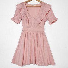 Shabby Chic Powder Pink Ruffle Lace Dress Womens XS Soft Girl Pastel Feminine