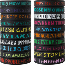 Inspirational Silicone Wristbands with Positive Affirmations - Motivational Brac