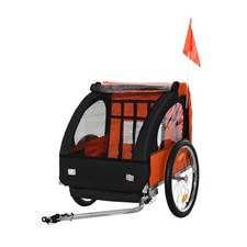 Orange Kids Bike Trailer with Strong Steel Frame, Double Seat  Reflectors