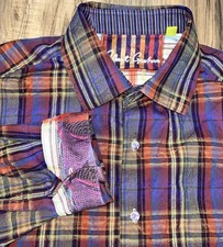 Robert Graham Checkered Purple Paisley Long Sleeve Button Up, Mens XL, Flip Cuff