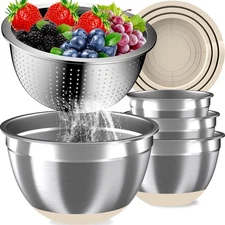 Mixing Bowls with Airtight Lids Set, 4 Stainless Steel Bowls Nesting Bowls & ...