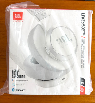 JBL by Harman LIVE 650BTNC Active Noise Cancelling Headphones (White) NEW IN BOX