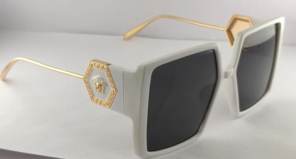 Gafas de sol Versace de lujo | Marco de plástico blanco [lentes negras 100 % con protección UV] Foto 4 de 4