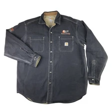 Carhartt FR 100432 Mens Large Gray/Blue Heavyweight Canvas Snap Button Shirt Jac