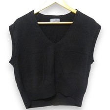 24SS MARGARET HOWELL V-neck Sleeveless Sweater Knit Vest Size 2 Black Women USED