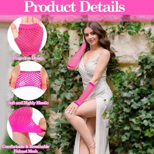 2 pares de guantes de red sin dedos para mujer, brazo sin dedos emo de malla para mujer Foto 3 de 4
