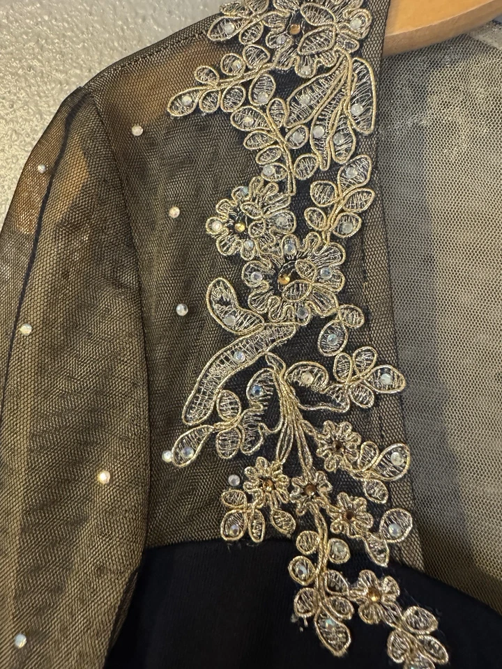 Vestido Formal Largo Xscape 8P Negro Dorado Bordado Boda Crucero Fiesta Formal Foto 4 de 4