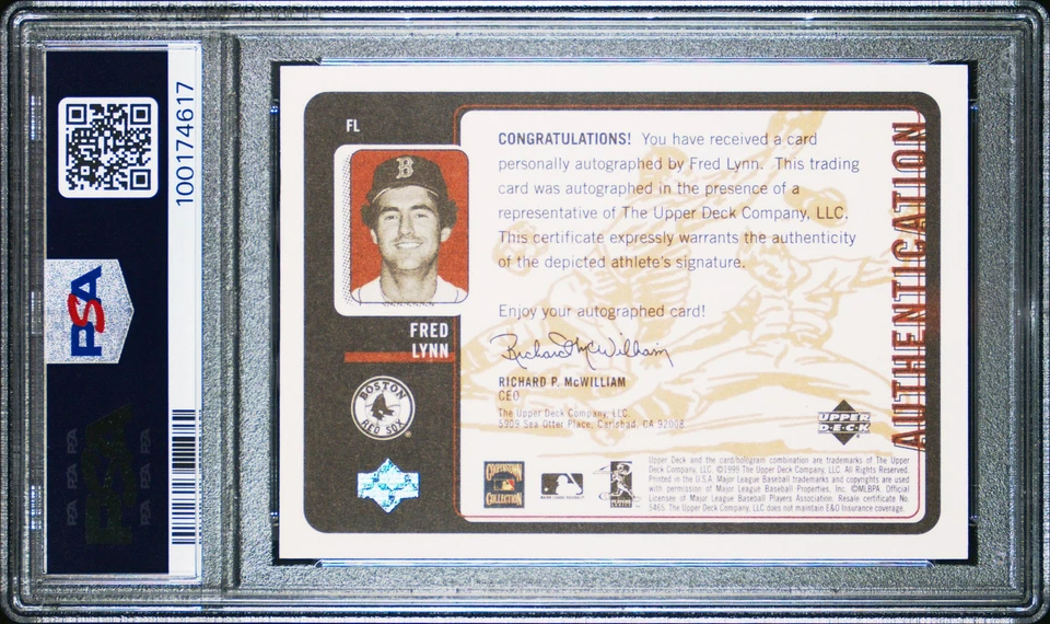 Fred Lynn 1999 Upper Deck Retro Inkredible Auto PSA 10 RARE! Red Sox - Image 2 of 2