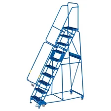Global Industrial 10 Step Steel Rolling Ladder with 24"W Perforated Step Blue