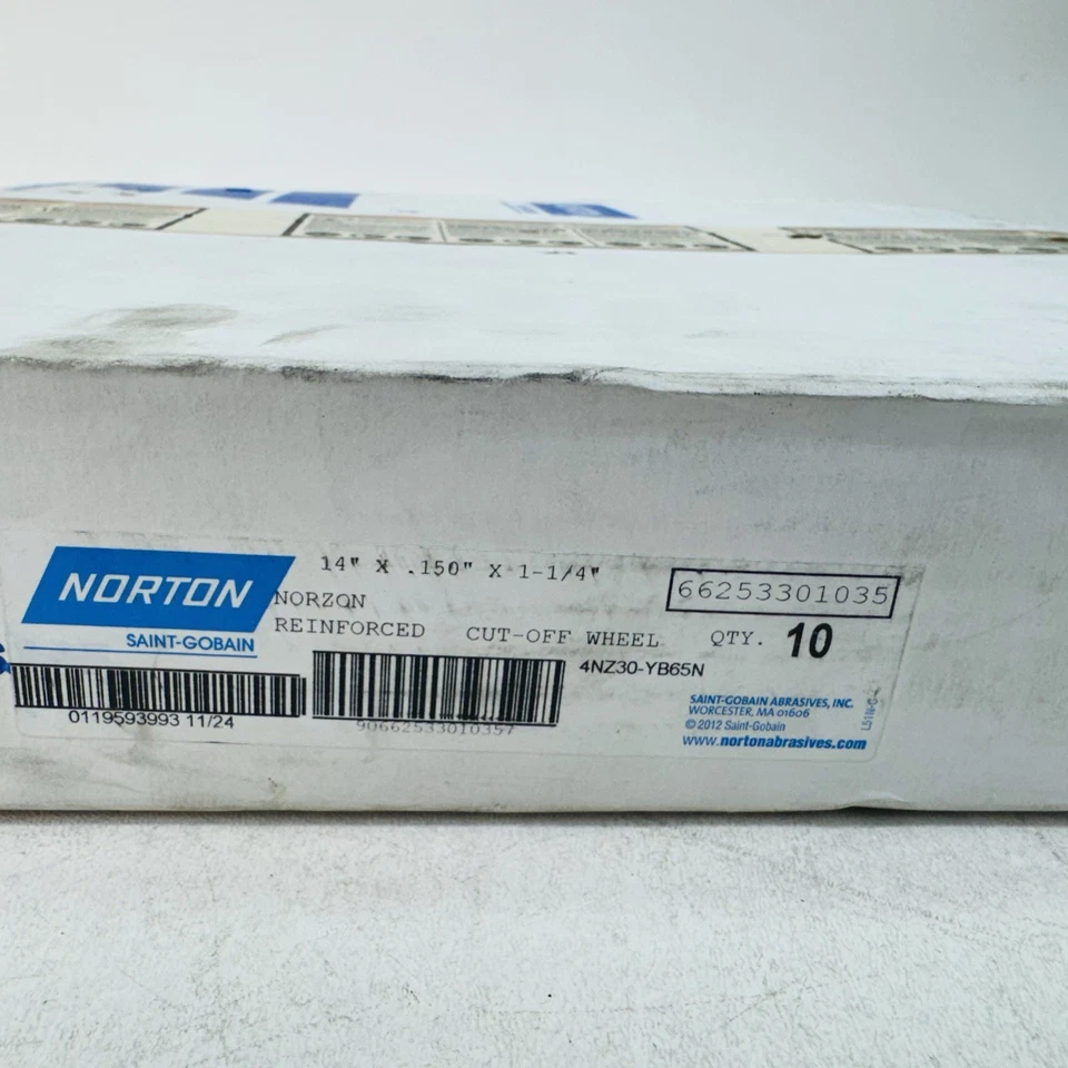 NEW (10pcs) Norton NorZon 14"x.15"x1-1/4" Cut-Off Wheels 4NZ30-YB65N 66253301035 - Image 2 of 3
