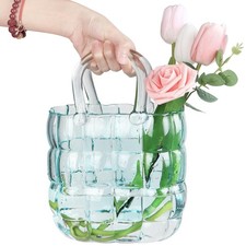 Unique Purse Vase for Flowers,11'' Handmade Thicken Bubbled Glass Bag Vases w...