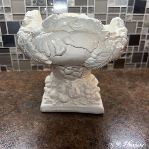Vintage Chalk Ware Majolica Pedestal Fruit Bowl Grapes Leaves Large Mexico - Picture 5 of 12