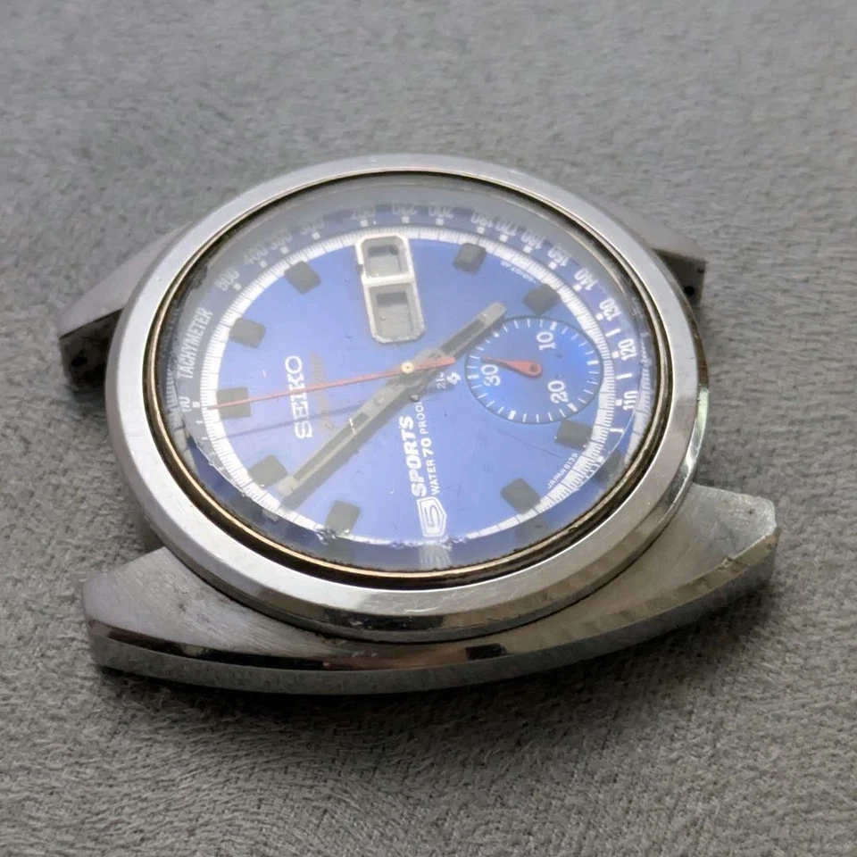 Temporizador de velocidad Seiko 6139-6010 cronógrafo vintage esfera azul Japón — para piezas Foto 3 de 4