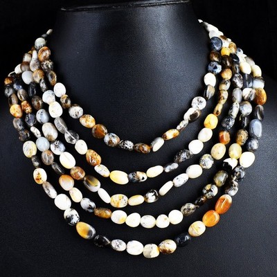 Hervorragendes Muster Dendrit Opal 556,00 kt 5 Strang Perlen beste Halskette RK 42E723