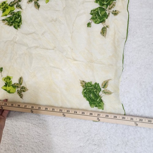 Vintage MCM Cabbage Rose Floral Scarf Green 30" x 30" - Picture 3 of 4