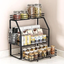 3 Tier Black Countertop Spice Rack Organizer for Cabinet Pantry Small Shelf