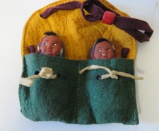2 Vintage Native American Skookum Papoose Dolls 3.25" Hayword WI Souvenir