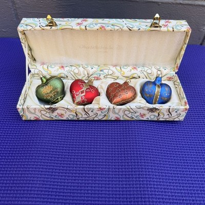 Vintage Germany 4 Oberfrankische Glas Glass Christmas Ornaments Hearts 