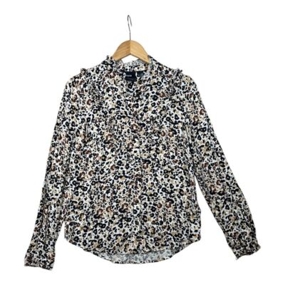 Anthropologie Katia Animal/Leopard Print Ruffled Buttondown Shirt size 4