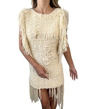 DOLCE&GABBANA Vintage Knit Fringe Mini Dress Camisole Set #38 Cream Wool RankAB