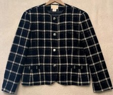 Pendleton Windowpane 100 Virgin Wool Blazer Jacket Women's Large Blue Silver