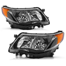 For 2009-2013 Subaru Forester Halogen Black Housing Amber Headlights Left+Right