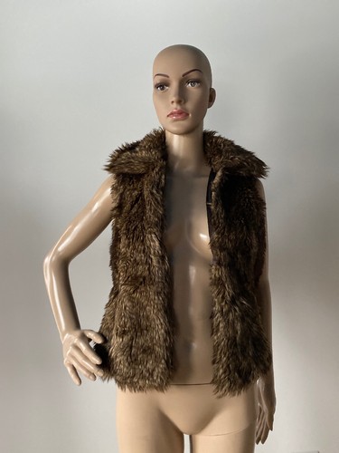 Baguda Brown Faux Fur Vest Sleeveless Jacket Hook and Eye Closure Pockets Size S - Picture 7 of 12