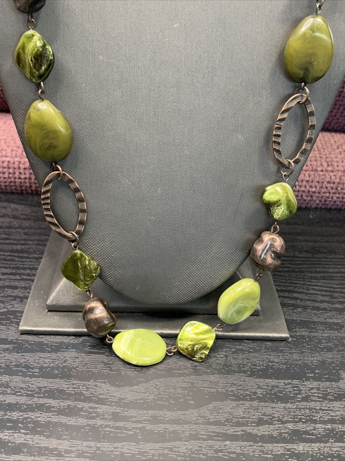 Necklace Green Brown Lucite Beaded and Blister Pe… - image 5