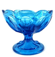 Anchor Hocking Fairfield Turquoise Aqua Blue Glass Laser Dessert Comport Dish