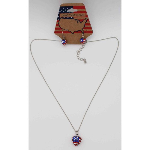 Patriotic USA American Flag Rhinestone Necklace & Earring Set #N2580 - Picture 1 of 4