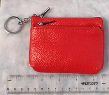 Red - 2 Zipper Pockets Key Ring Coin Purse Mini Wallet, Keeper pouch. Lining.