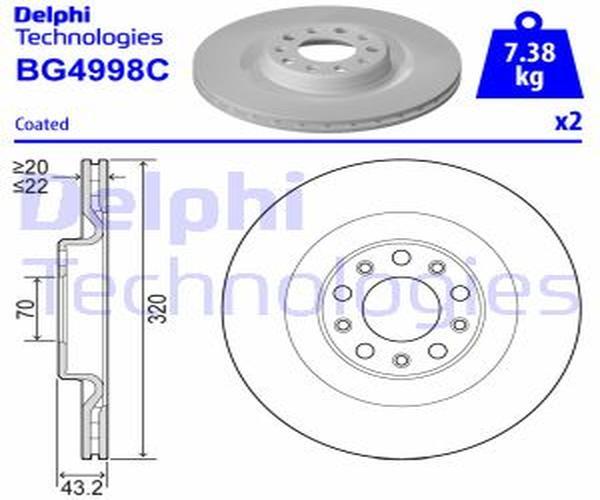 Delphi 2X Bremsscheibe Hinten Ø320 Mm BelüFtet FüR Alfa Romeo Stelvio 949_ 2.0-image