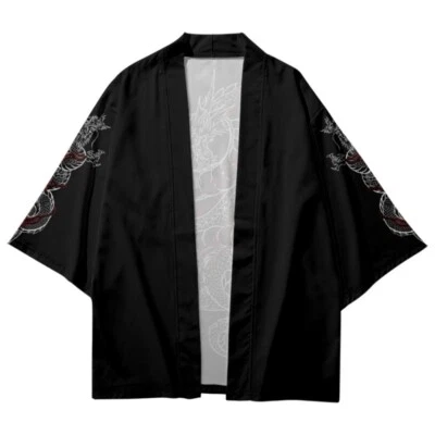 Herren Locker Japanische Kimono Strickjacke Yukata Drachen 3/4 Ärmel Mantel Neu - Bild 1 von 4