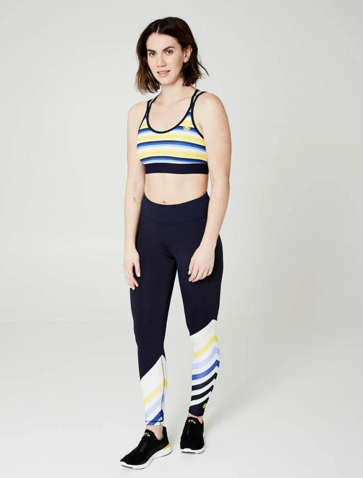 Tory Burch Sport x Soulcycle Navy Blue Stripe Leggings Size Medium NWT $138  MSRP