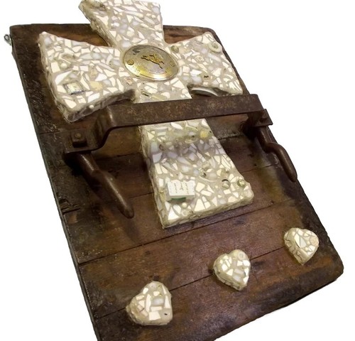 Large Cross Wall Art Sculpture Mixed Media Inspirational Barnwood Decor Vintage - Picture 8 of 12