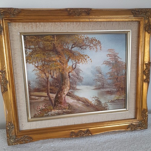 Oil Painting Gold Ornate Frame Autumn trees river landscape - Picture 13 of 18