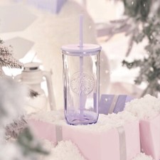 Starbucks 2023 China Purple 16oz Triangle Glass Cup Xmas Gift