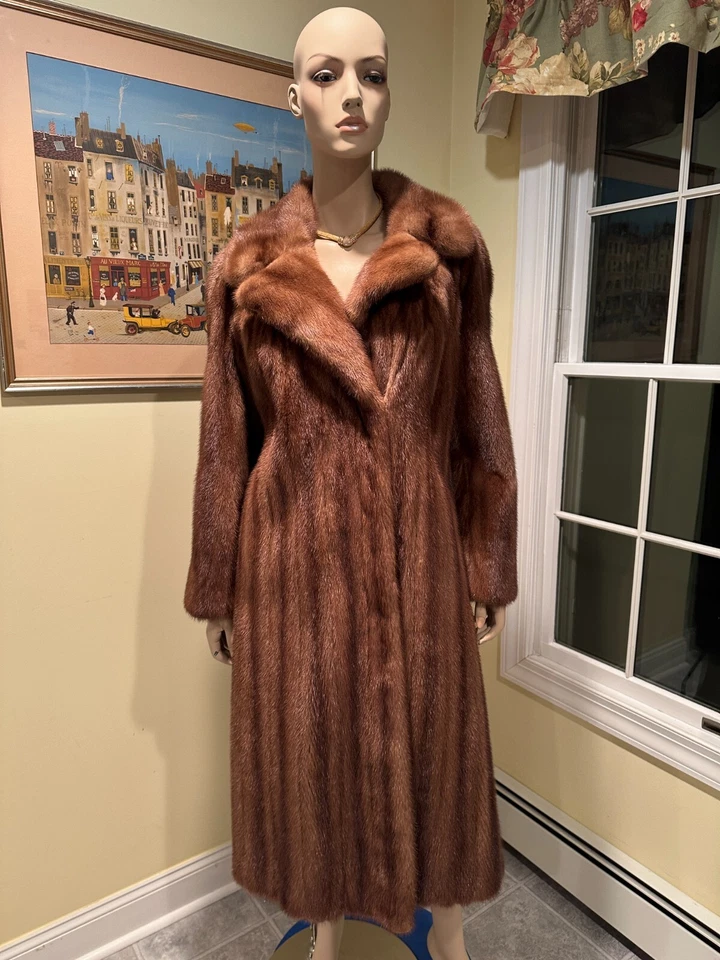 NEW Natural Female Chocolate Brown 45" Long Female Mink Sz 6 Small Real Fur Coat - Image 3 of 4