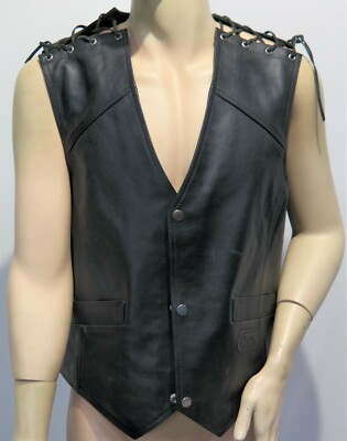 【希少サイズ】美品 CALEE leather vest XLsize Venus-Blk-Front_c85d4b01-ed98-