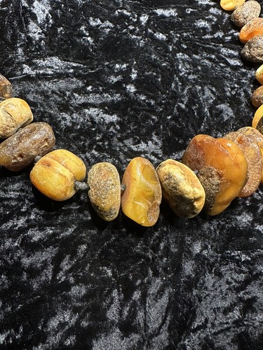 Antique Butterscotch Egg Yolk Raw Natural Amber Nugget Beads Necklace 47 Grams - Picture 8 of 16
